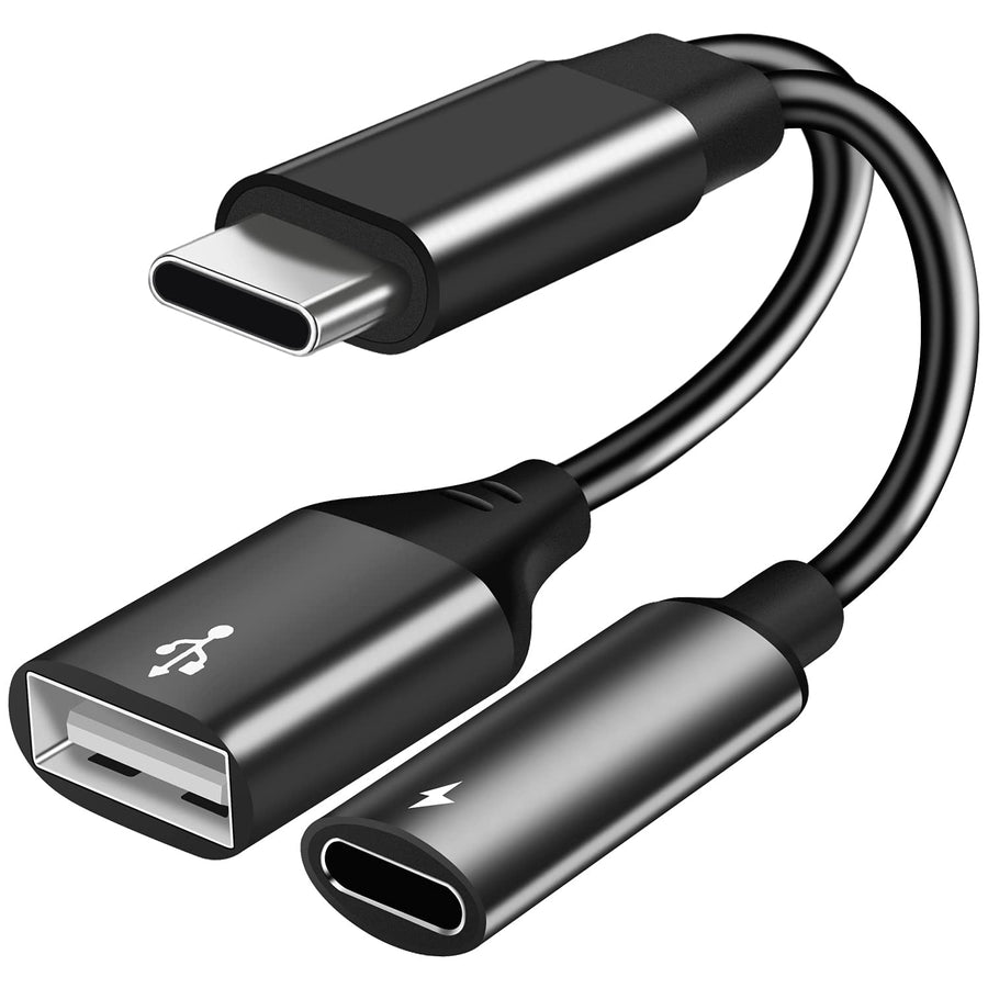 USB C to USB Adapter with Type C Charging, 2 in 1 Type C 3.0 OTG Splitter with 60W PD Fast Charge Compatible with iPhone 16 15 Pro Max, Galaxy S24 S23 S22, Pixel 9 8 7, iPad Pro, Google TV 2020
