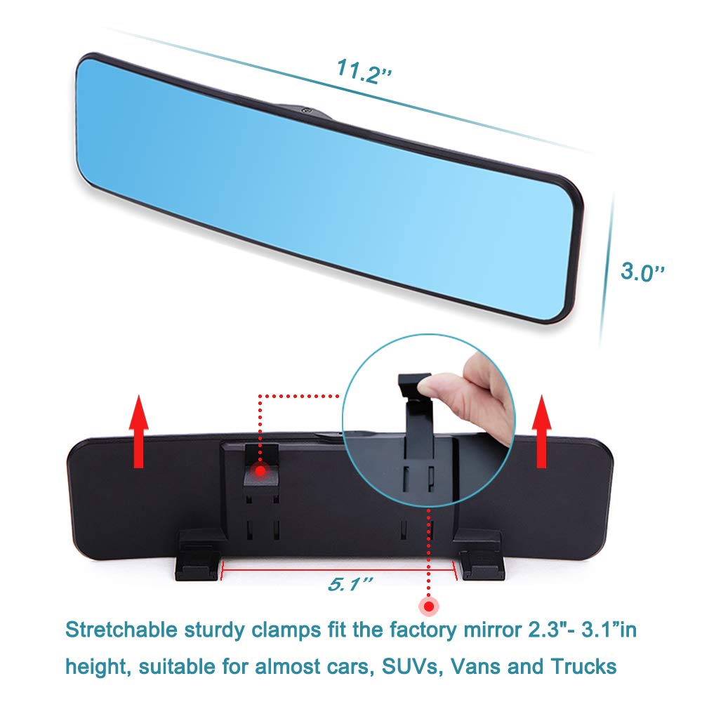 Anti Glare Rear View Mirror for Car, Clip on Wide Angle Panoramic Rearview Mirror Eliminate Blind Spots – Convex, Blue