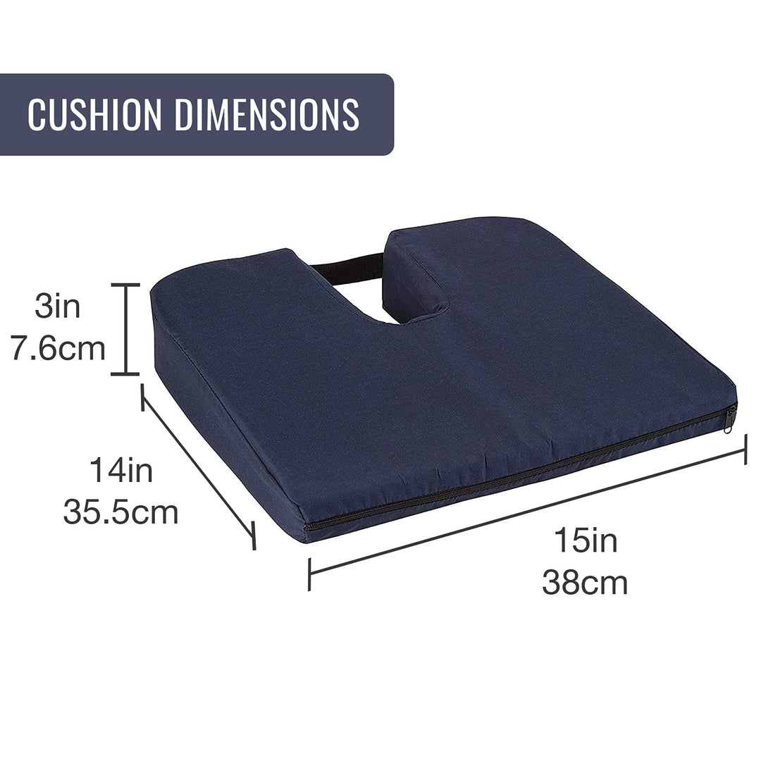 Duro-Med Coccyx Cushion, Coccyx Pillow, Coccyx Seat Cushion, Navy, 14.8 by 13.1 by 2.9 inches