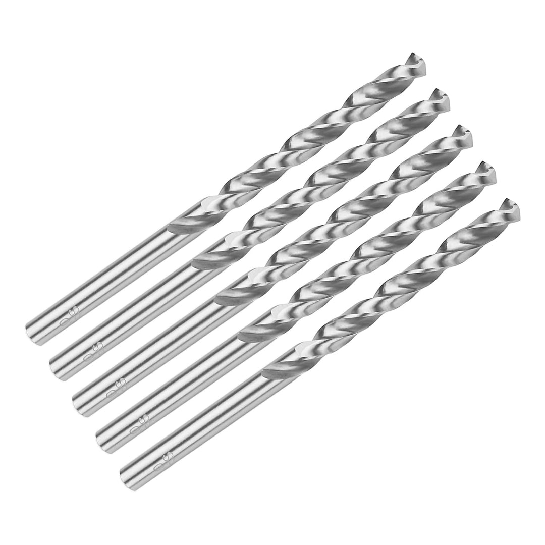 5pcs Twist Drill Bit, 5mm HSS-6542 Straight Shank Drill Bit- 135° Tip, for Metal, Steel, Wood, Plastic, Copper, Aluminum Alloy, Stainless Steel Silver