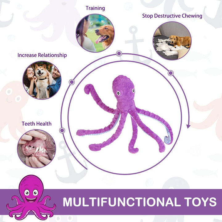 Squeaky Dog Toys - Best Plush Dog Toy Puppy Birthday Gift Soft Stuffed Chew Toy Crinkle Paper and Built-in Squeaker Durable Interactive for Small Medium Large Dogs Chewing, Purple