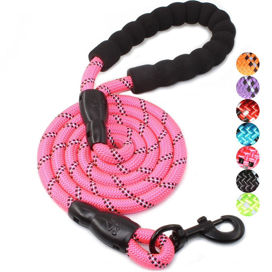 2/4/5/6 FT Dog Leash with Comfortable Padded Handle and Highly Reflective Threads for Small Medium and Large Dogs (5FT-1/2'', Pink)