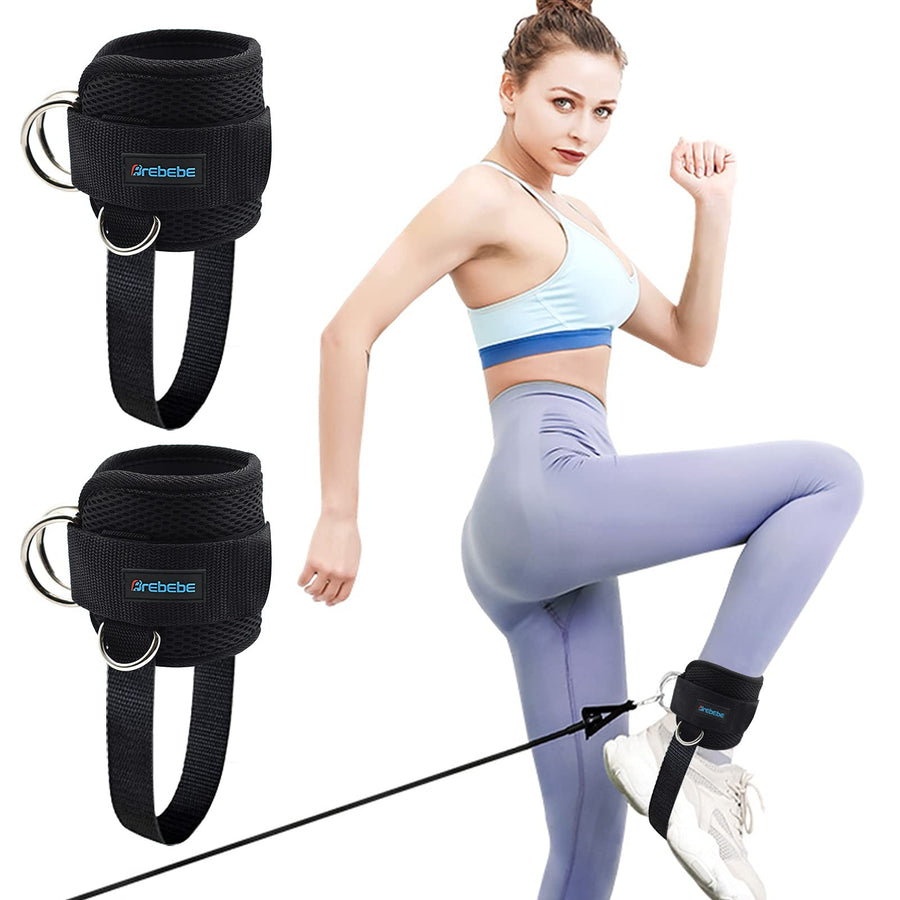 1 Pair Fitness Ankle Strap for Cable Machine, Adjustable Women Men Ankle Strap Kickbacks with Fixed Rope, Foot Legs Muscle Strength Exercises, Gym Hips Workouts Thighs Power Trainer (black)