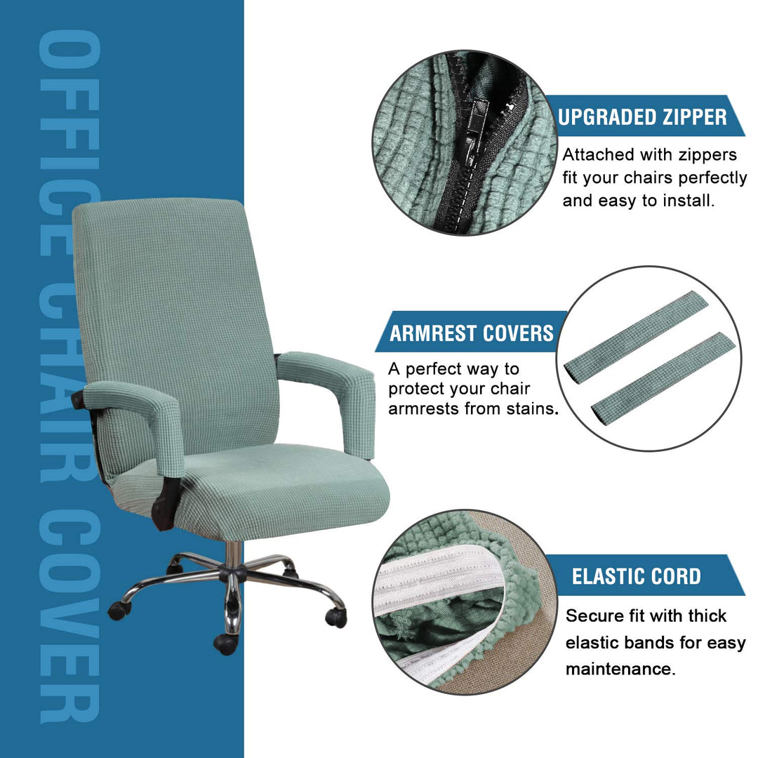 Home Office Chair Covers Stretchable Computer Desk Chair Covers Mid - High Back Universal Executive Boss Chair Covers Gaming Chair Covers Non Slip Thick Jacquard, Sage - Large
