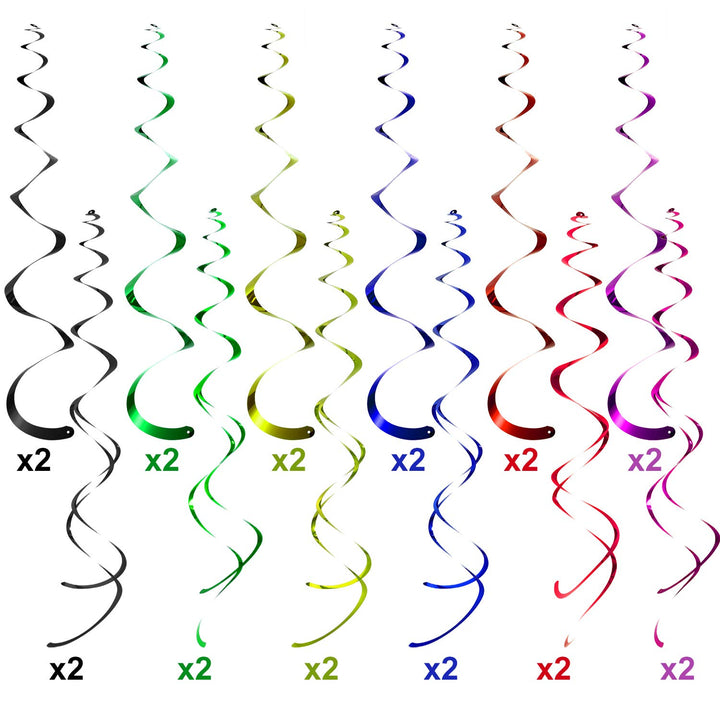 30 Pieces 80s Party Decorations, 80's Retro 1980s Party Hanging Swirls Ceiling Decorations Foil Double Spiral 80's Hip Hop Sign Hanging Swirls Decorations for Back to The 80's Party Theme Supplies