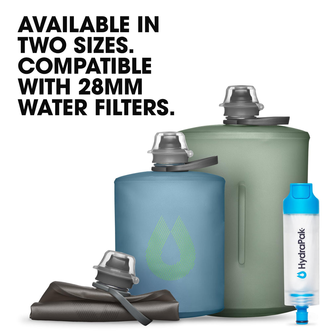 Stow - Collapsible Backpacking Water Bottle (350ml, 500ml, 1L) - BPA Free, Ultra Light, Spill-Proof Twist Cap