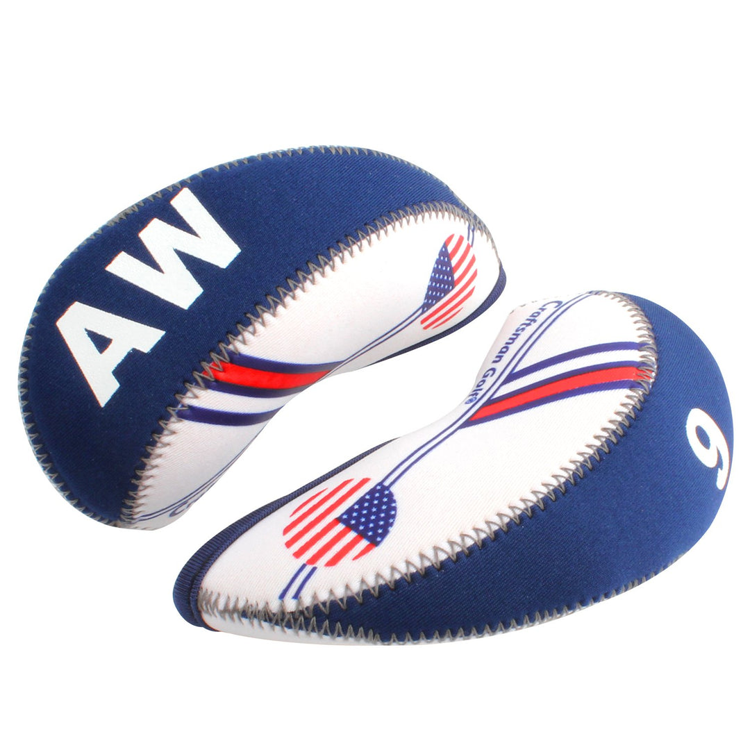 White & Blue US Flag Neoprene Golf Club Head Cover Wedge Iron Protective Headcover for Callaway, Ping, Taylormade, Cobra, Etc.