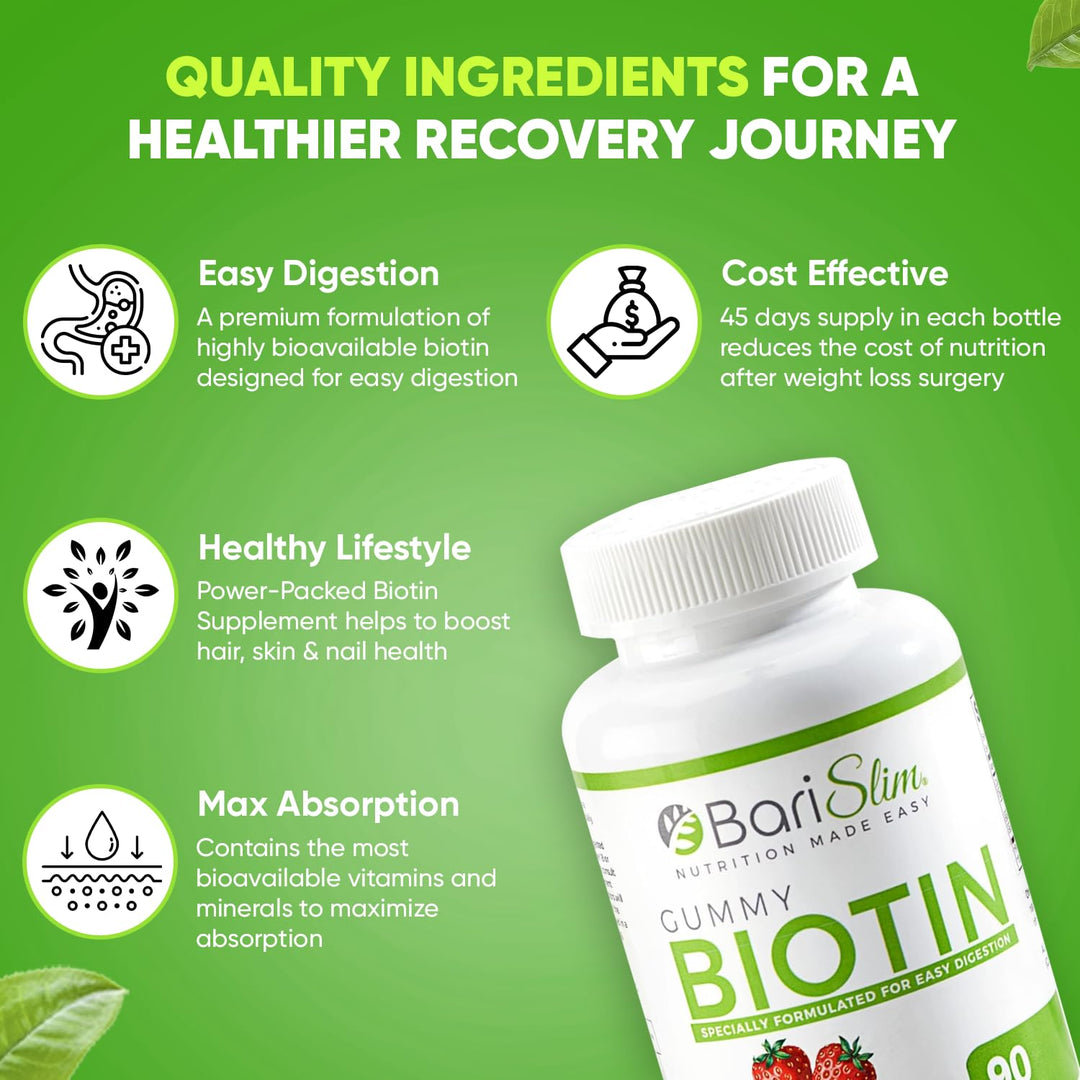 Bariatric Vitamin Biotin Gummies - Specially Formulated Gummy Vitamin for Patients After Weight Loss Surgery - Easy to Digest and Great Tasting Fruit Flavors | 90 Fruit Chews