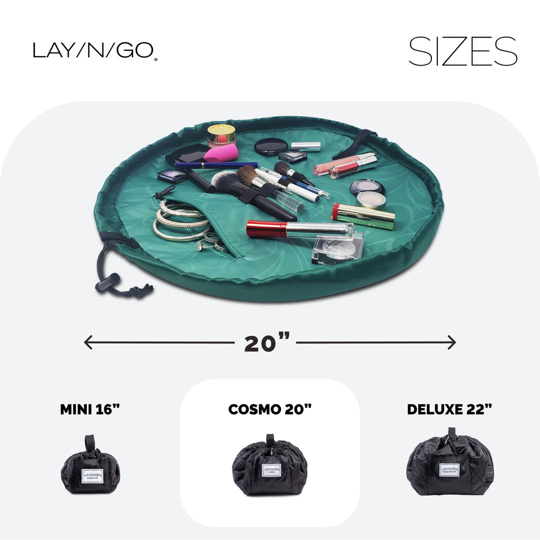 Cosmo Drawstring Cosmetic Pouch & Makeup Bag Organizer, Toiletry Bag for Travel, Gifts, and Daily Use, 20 inch, Evergreen