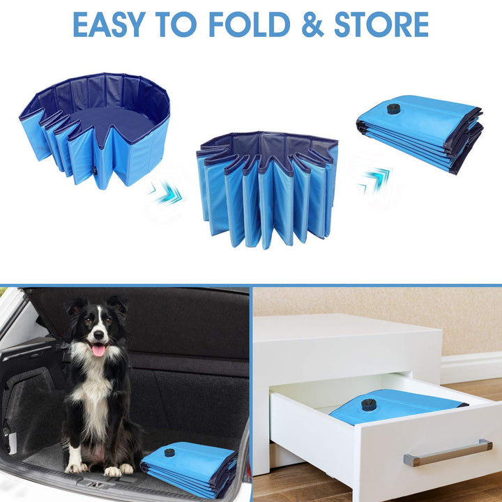 Dog Pool for Large Dogs, Foldable Kiddie Pool Hard Plastic Folding Pet Pools for Dogs, Collapsible Swimming Pool for Kids Slip-Resistant PVC Bathing Tub, L 120 * 30CM