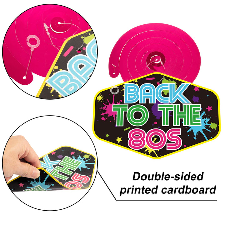 30 Pieces 80s Party Decorations, 80's Retro 1980s Party Hanging Swirls Ceiling Decorations Foil Double Spiral 80's Hip Hop Sign Hanging Swirls Decorations for Back to The 80's Party Theme Supplies