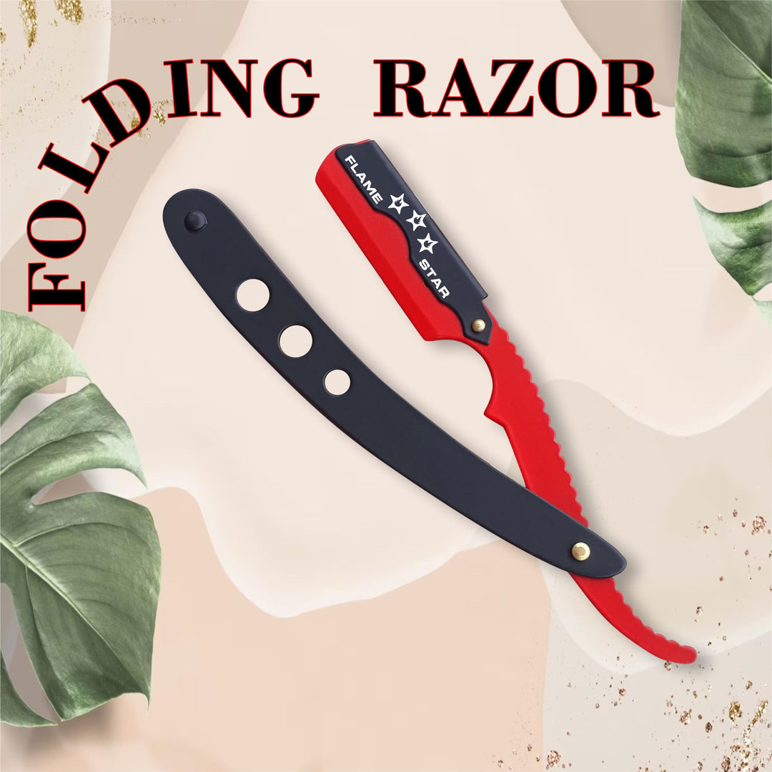 Black Red Barber Staright Edge Salon Hair Cut Razor 100% Stainless Steel with 10 Blades