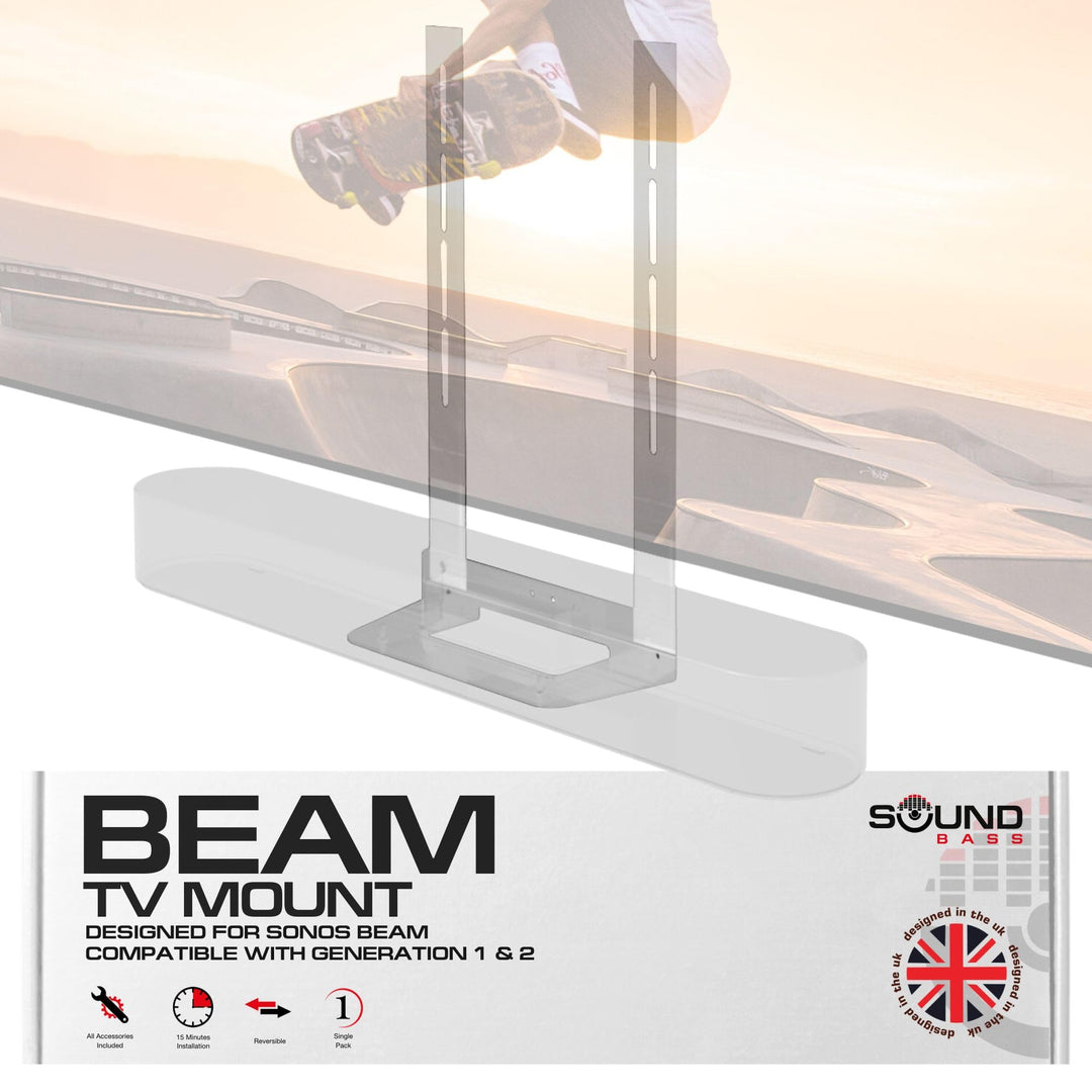 Soundbass Beam TV Mount, Compatible with Generation 1 & 2 Sonos Beam Mounting Bracket for TV, Black, Full Hardware Kit Included, Beam Soundbar
