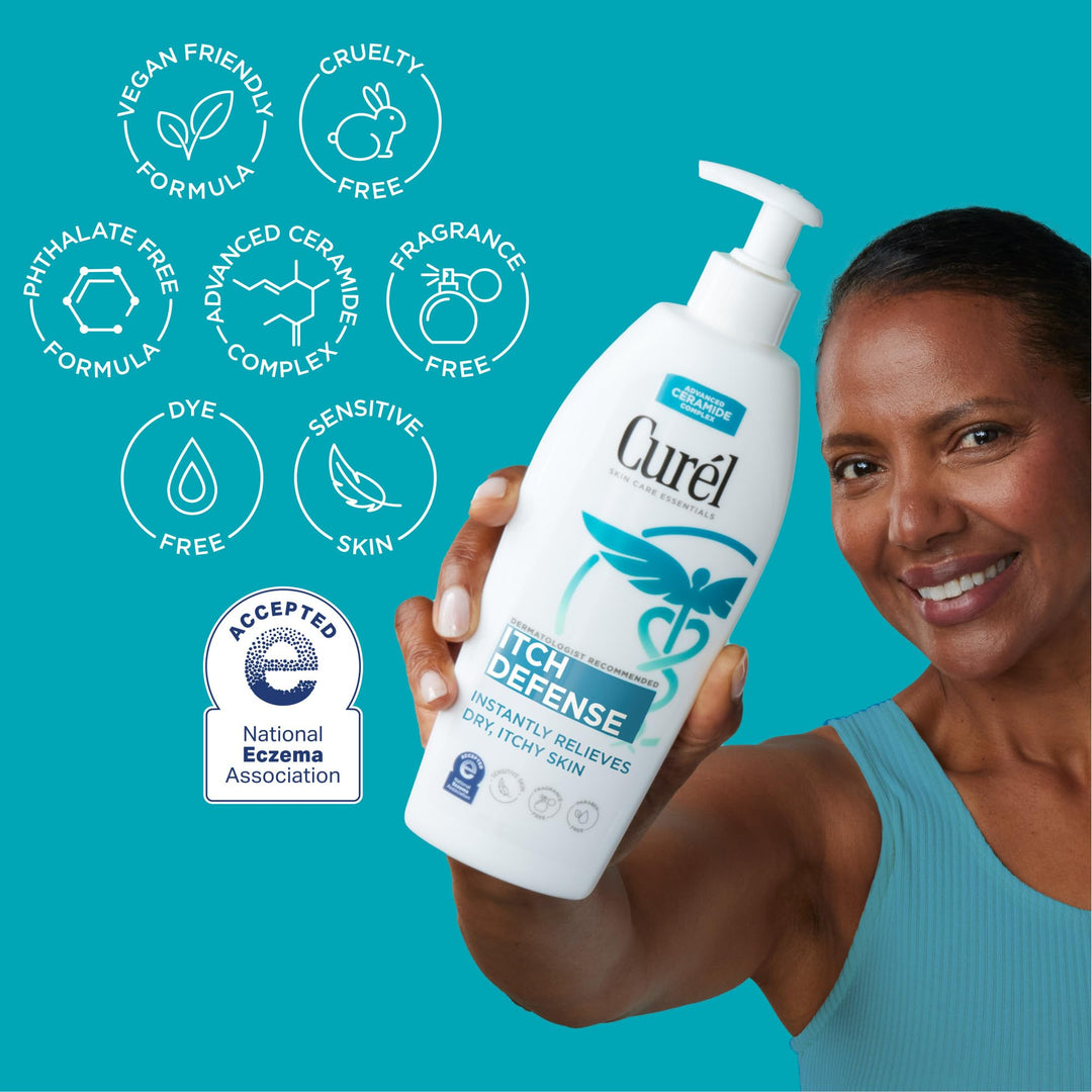 Itch Defense Calming Body Lotion for Dry Itchy Skin, Moisturizer with Advanced Ceramide Complex, Pro-Vitamin B5, Shea Butter, 13 oz (Packaging may vary)