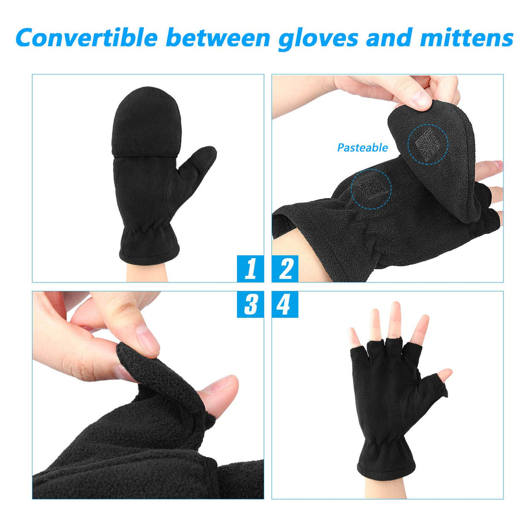 Winter Gloves for Men Women: Fingerless 3M Convertible Mittens with Flap Warm Thermal Polar Fleece,Touch Screen Work Running Driving Cycling Womens Mens Gloves Winter in Cold Weather(Medium)