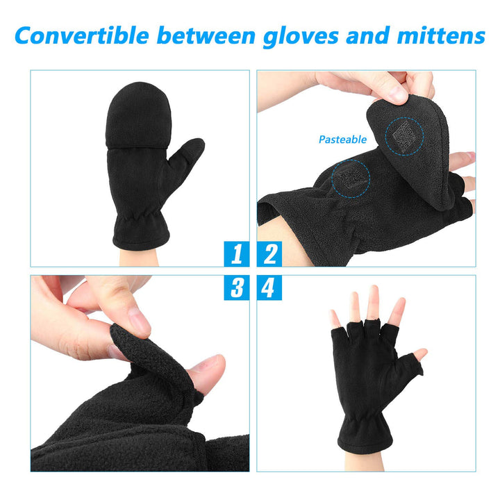 Winter Gloves for Men Women: Fingerless 3M Convertible Mittens with Flap Warm Thermal Polar Fleece,Touch Screen Work Running Driving Cycling Womens Mens Gloves Winter in Cold Weather(Medium)
