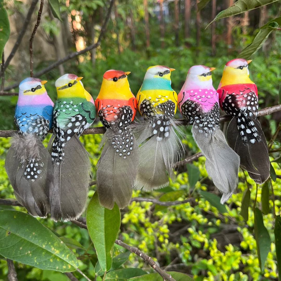 6pcs 4.3 Artificial Simulation Foam Birds Clip on Sparrow Spotted Feather Bird Ornaments for Craft Christmas Decoration Home Garden Party Accessories