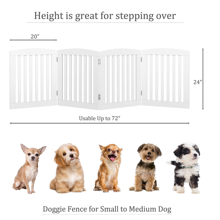 Wooden Freestanding Foldable Pet Gate for Dogs, 24 inch 4 Panels Step Over Fence, Dog Gate for The House, Doorway, Stairs, Extra Wide (White, 24 Height-4 Panels)