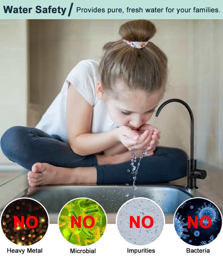 Kitchen Water Filter Faucet, 100% Lead-Free Drinking Water Faucet Fits Most Reverse Osmosis Units or Water Filtration System in Non-Air Gap, Stainless Steel 304 Body Matte Black Finish