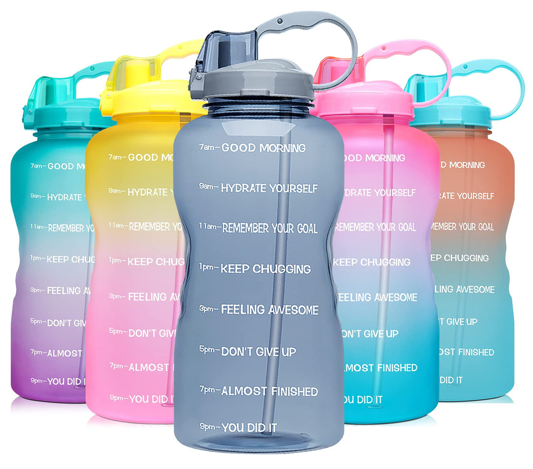 Large Half Gallon/64oz Motivational BPA Free Leakproof Water Bottle with Straw & Time Marker Perfect for Fitness Gym Camping Outdoor Sports