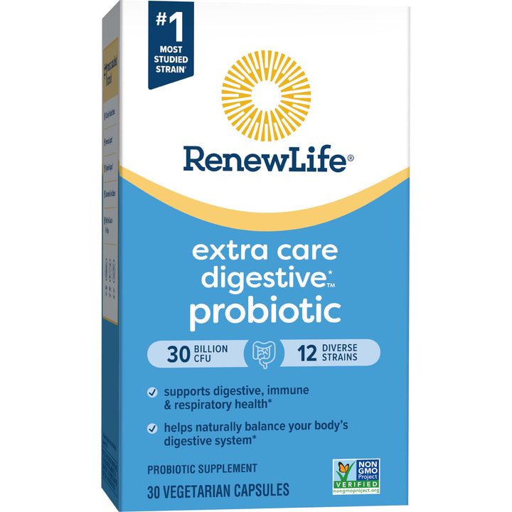 Extra Care Go-Pack Probiotic Capsules, Daily Supplement Supports Immune, Digestive and Respiratory Health, L. Rhamnosus GG, Dairy, Soy and gluten-free, 30 Billion CFU, 30 Ct