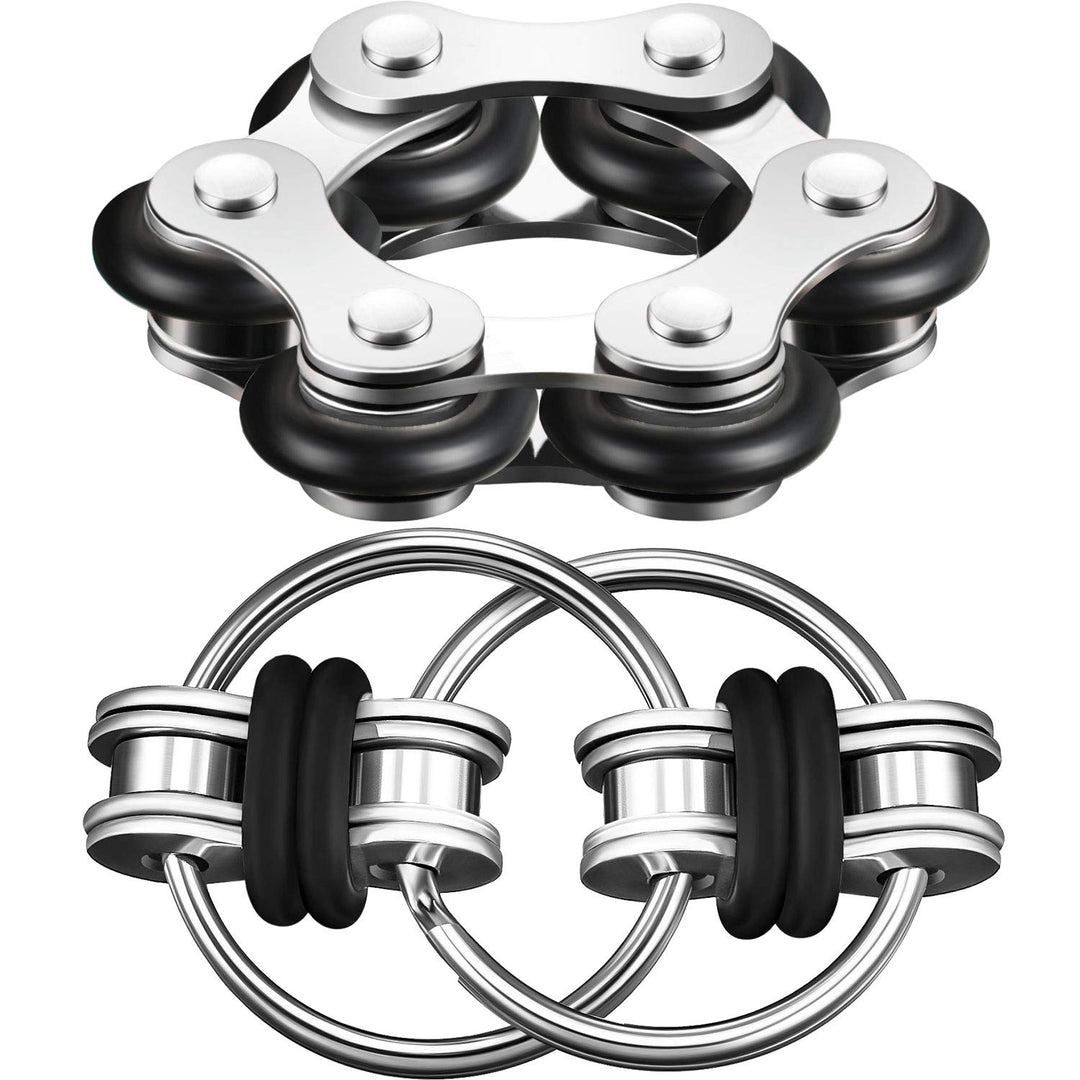 Fidget Toy Set Include Six Roller Chain Fidget and Key Flippy Chain Stress Reducers for Autism Stress and Anxiety Relief (Black)