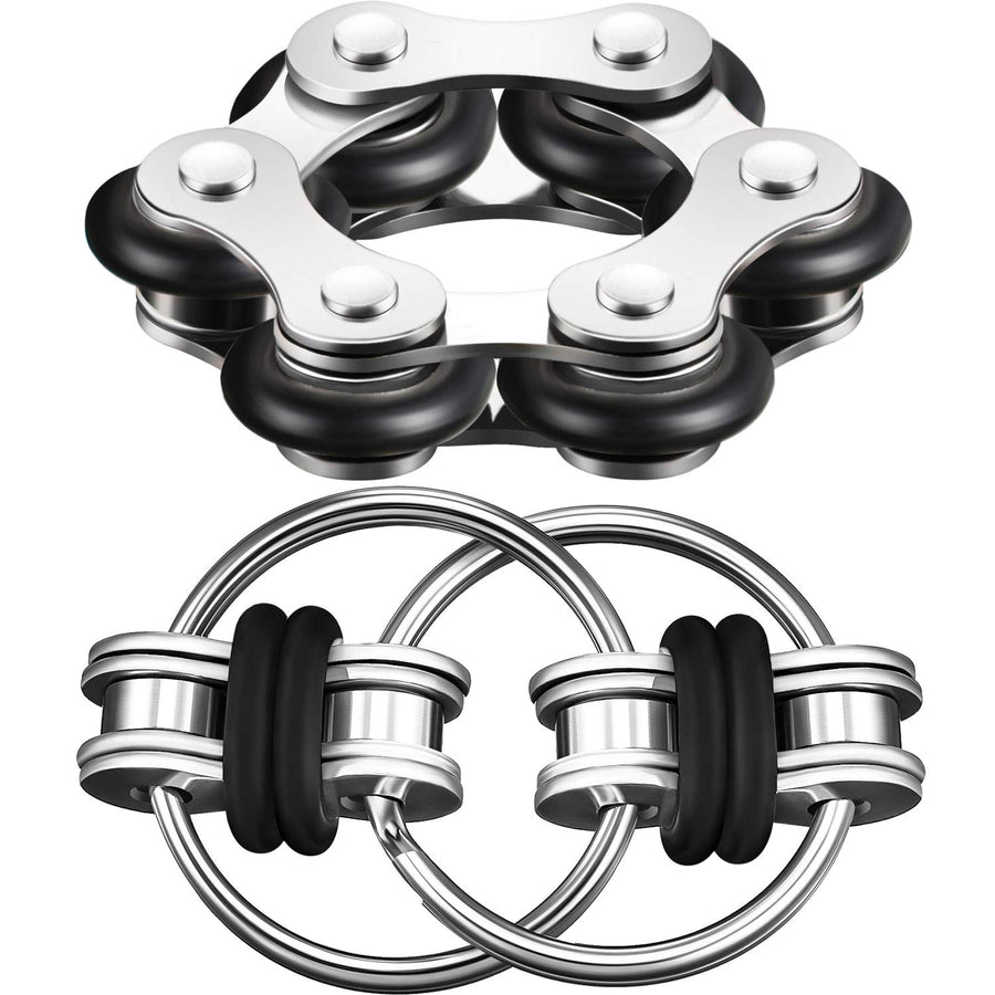 Fidget Toy Set Include Six Roller Chain Fidget and Key Flippy Chain Stress Reducers for Autism Stress and Anxiety Relief (Black)