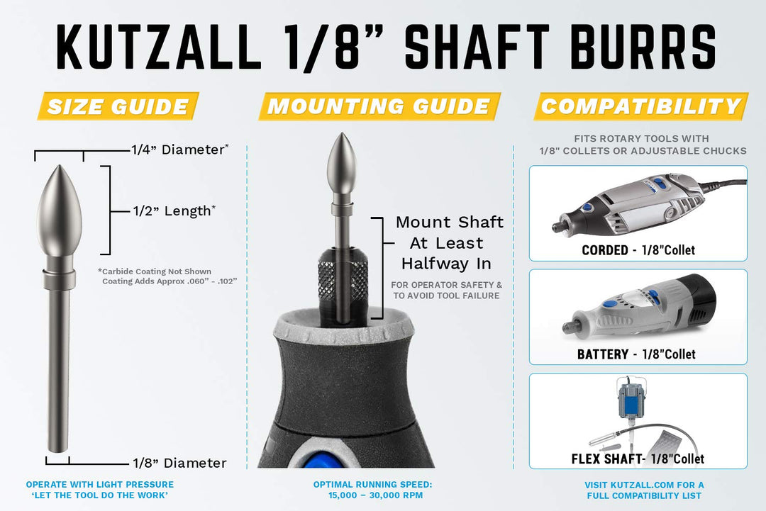 Extreme Flame Rotary Burr, 1/8 Shaft, Very Coarse- Woodworking Attachment for Dremel, Foredom, DeWalt, Milwaukee. Abrasive Tungsten Carbide, 1/4 (6.3mm) Dia. X 1/2 (12.7mm) Length FLX-14-EC