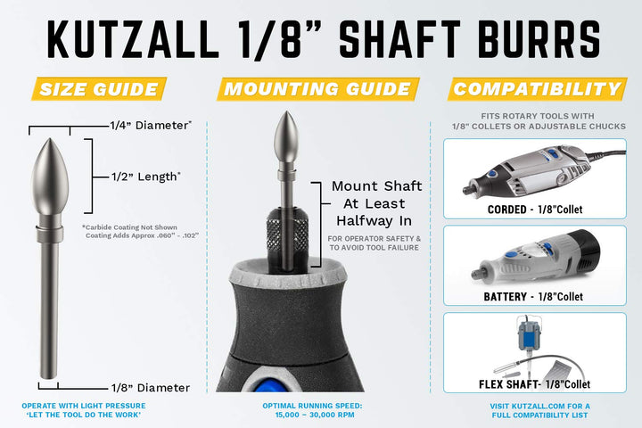 Extreme Flame Rotary Burr, 1/8 Shaft, Very Coarse- Woodworking Attachment for Dremel, Foredom, DeWalt, Milwaukee. Abrasive Tungsten Carbide, 1/4 (6.3mm) Dia. X 1/2 (12.7mm) Length FLX-14-EC