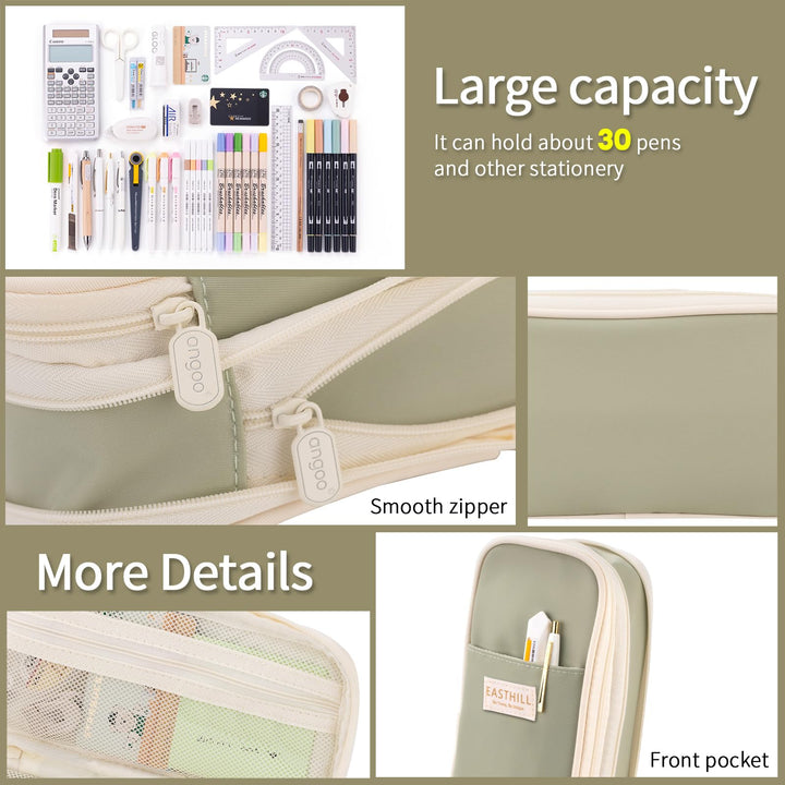 Big Capacity Pencil Case Large Pencil Pouch Stationery Pen Bag for Teen Girls-Green