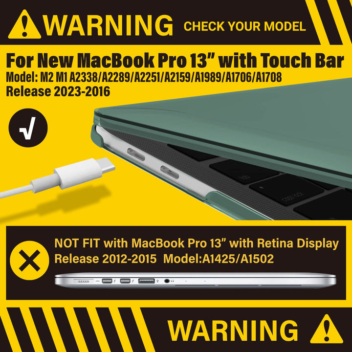 Compatible with 2024 2023 M2 MacBook Pro 13 Inch Case 2024-2016 M1 A2338 A2289 A2251 A2159 A1989 A1706 A1708, Hard Shell Case & Keyboard Cover for Mac Pro 13, Midnight Green, T13MTGN+1A