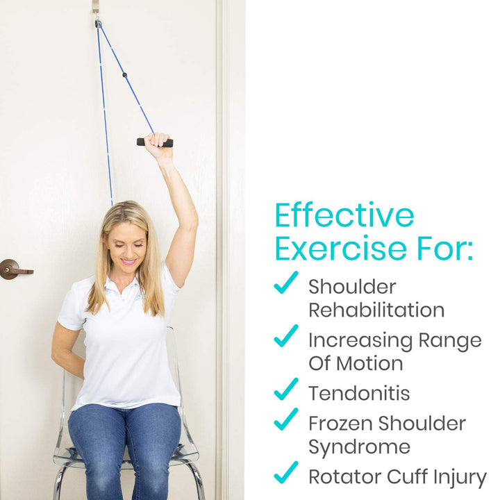 Shoulder Pulley for Physical Therapy - Rotator Cuff Pain Pulley System - Over Door Rehab Exerciser - With Durable Metal Pulley & Comfortable Padded Handles (FSA/HSA Approved)