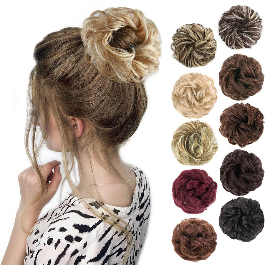 1PCS Messy Hair Bun Hair Scrunchies Extension Curly Wavy Messy Synthetic Chignon for women Updo Hairpiece(Color:6#)