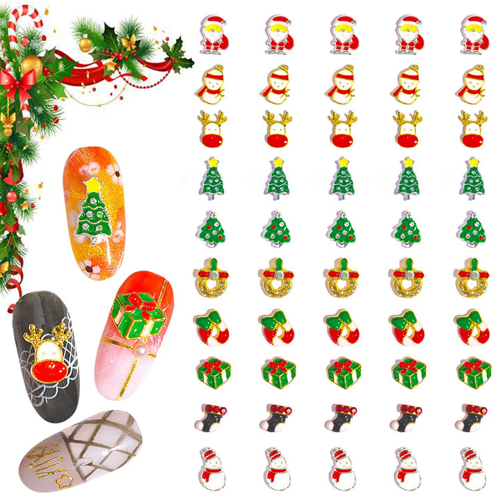 50 Pieces Christmas Nail Charms 3d Nail Art Charms Nail Jewels Nail Studs Nail Rhinestone Snowman Elk Holiday Nail Decoration Kit