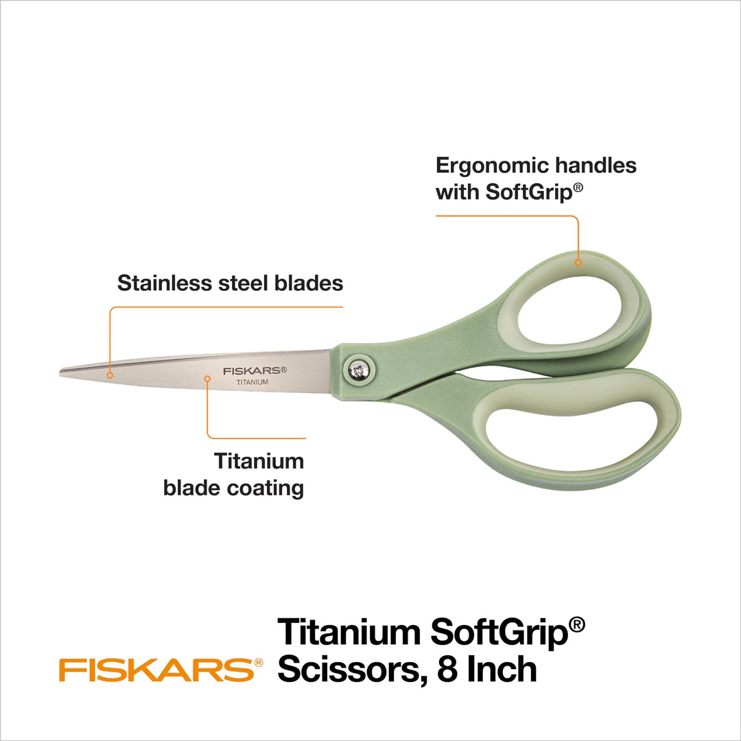 SoftGrip Titanium Scissors - Contoured Performance All Purpose - 8 Titanium - Straight Paper Scissors for Office, and Arts and Crafts - 3-Count