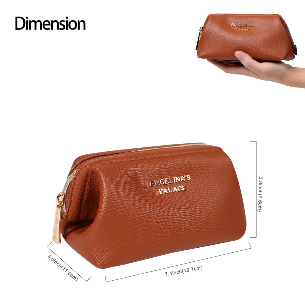 Vegan Leather Waterproof Travel Cosmetic Bag Toiletry Organizer Makeup Pouches(bran)