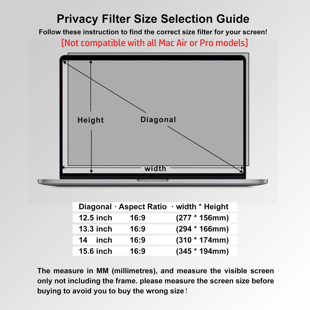 15.6 Inch Laptop Privacy Screen Filter for 16:9 Widescreen Display - Anti-Glare and Anti-Scratch Laptop Screen Protector - Blue Light Filter (15.6 in)