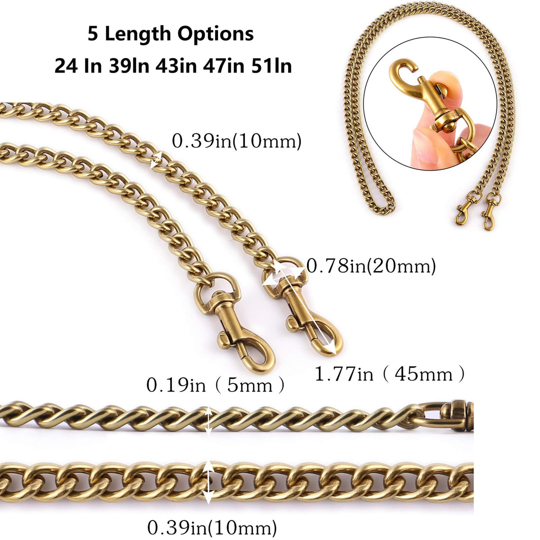Metal Flat Chain Strap Replacement for Purse Shoulder Bag Handbag Straps Accessories 39 100cm(Copper Golden)