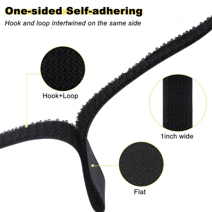 1x32ft Hook and Loop Straps with 50 Metal Buckles, Adjustable Fastening Cable Straps, Cut-to-Length Cinch Strap, Reusable Nylon Securing Cord Ties for Organizer or Storage, 1 inch Wide, Black