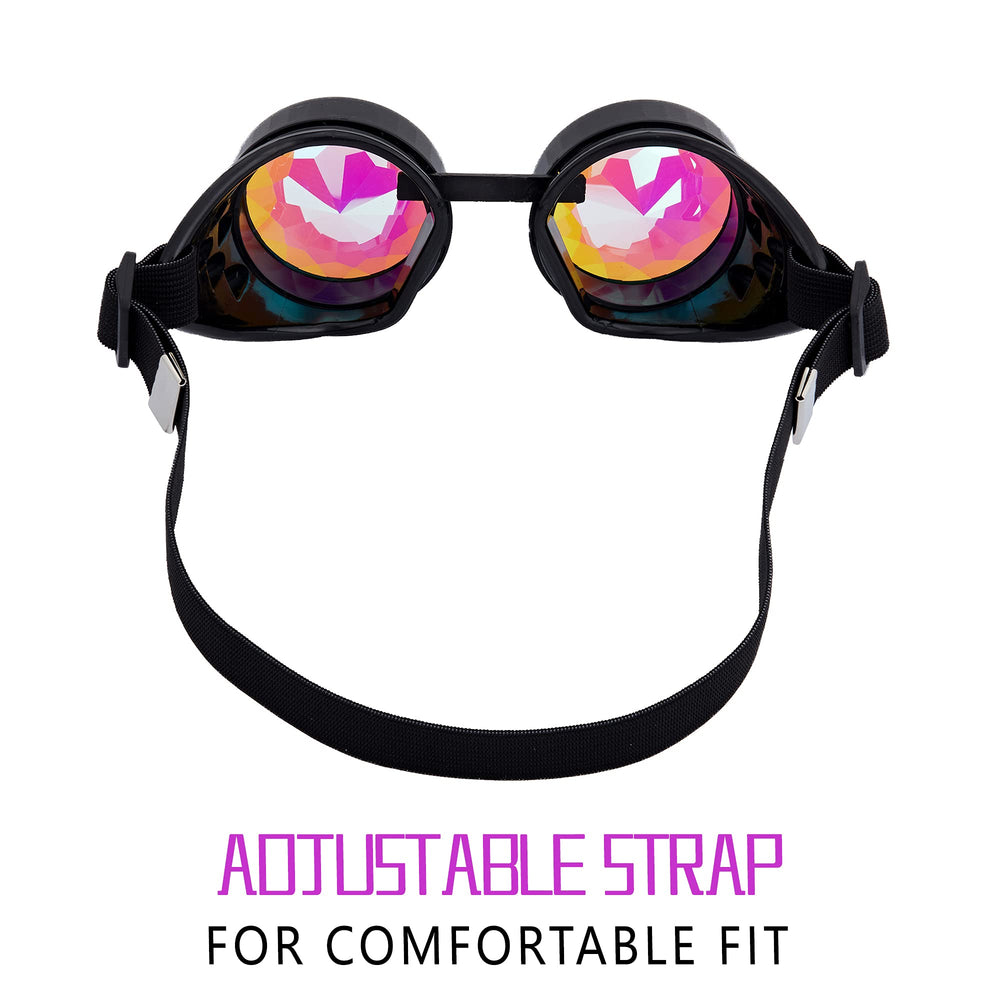 Steampunk Rave Glasses Goggles with Rainbow Crystal Glass Lens,Black,Adjustable