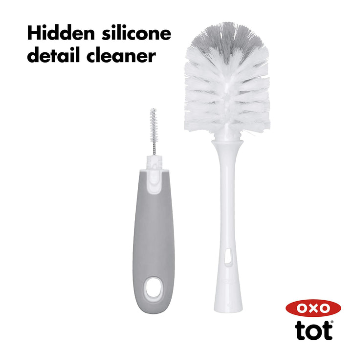 Tot Bottle Brush with Nipple Cleaner and Stand - Gray