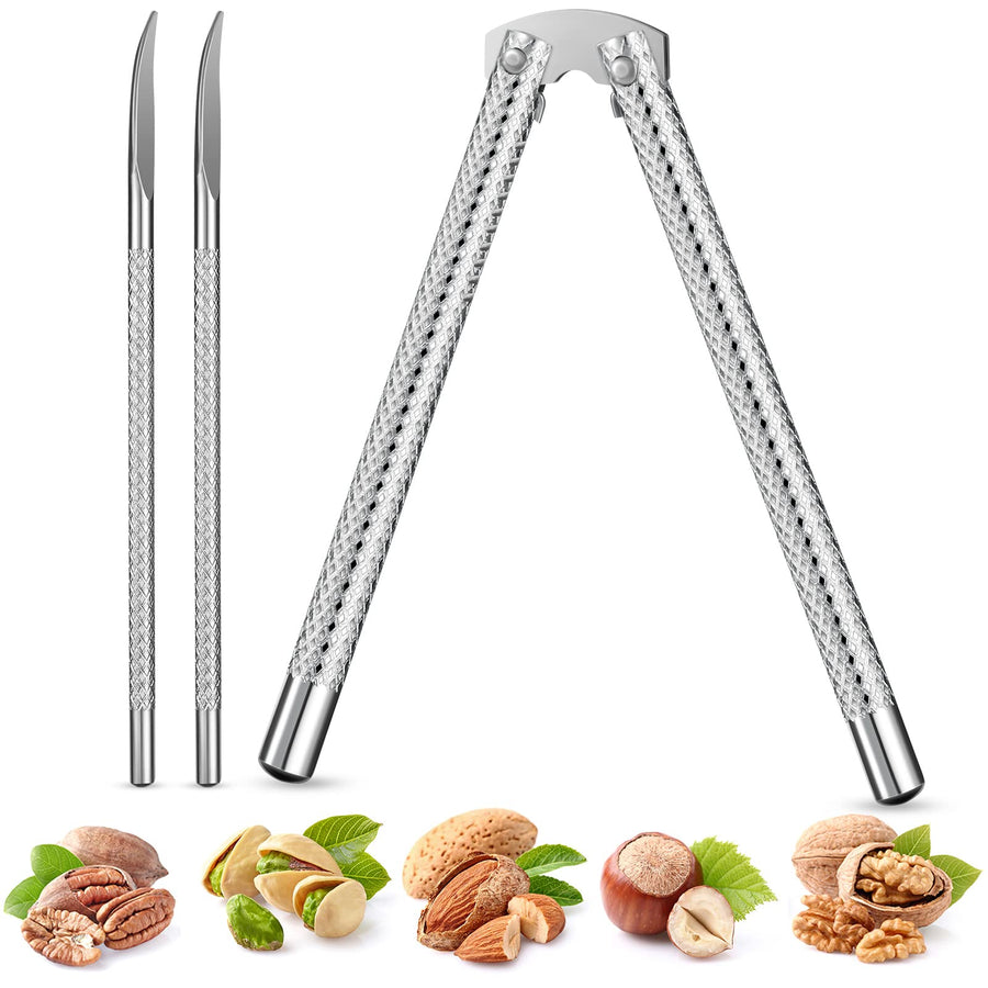 Nut Crackers and Picks, Stainless Steel Nutcracker Silver Metal Shell Cracker for Seafood Nuts (3 Pieces)