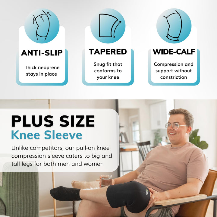 Plus Size Neoprene Knee Sleeve - XXXXL Compression Support Brace for Bariatric Men and Women with Arthritis Joint Pain or Kneecap Instability, Fitting Big Legs and Large Thighs (4XL)