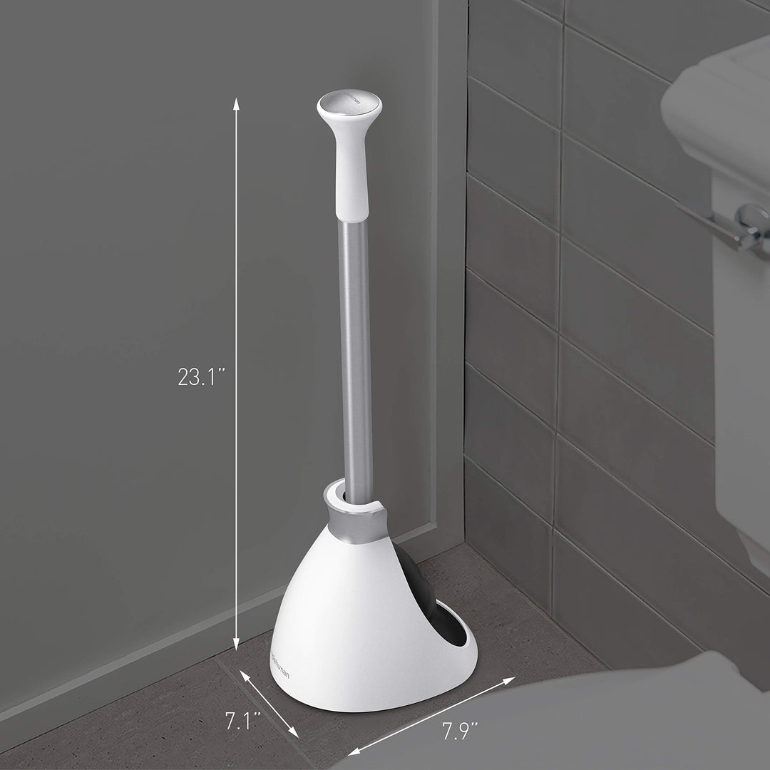 Toilet Plunger and Caddy, Stainless Steel, White