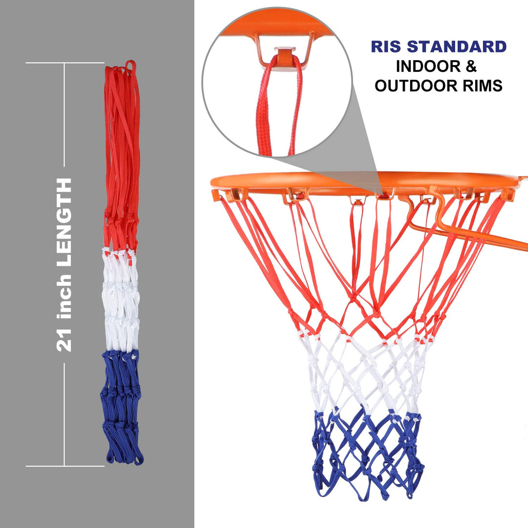 Heavy Duty Basketball Net Replacement All Weather Basketball Net Fits Standard Indoor or Outdoor, 12 Loop (Red, White, Blue)