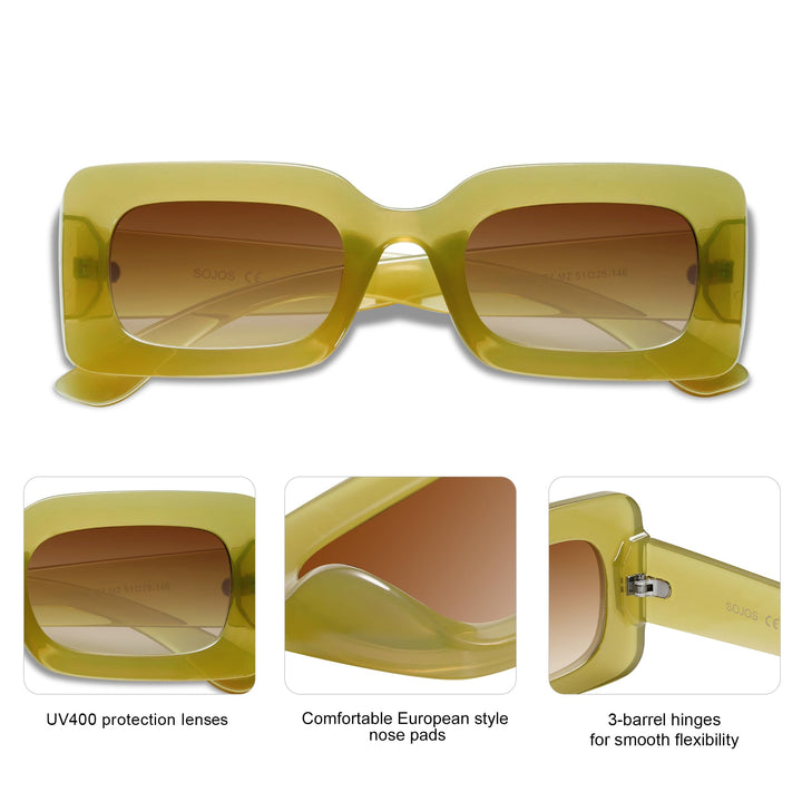 Retro 90s Nude Rectangle Sunglasses Womens Mens Trendy Chunky Glasses Green Frame Brown Lens
