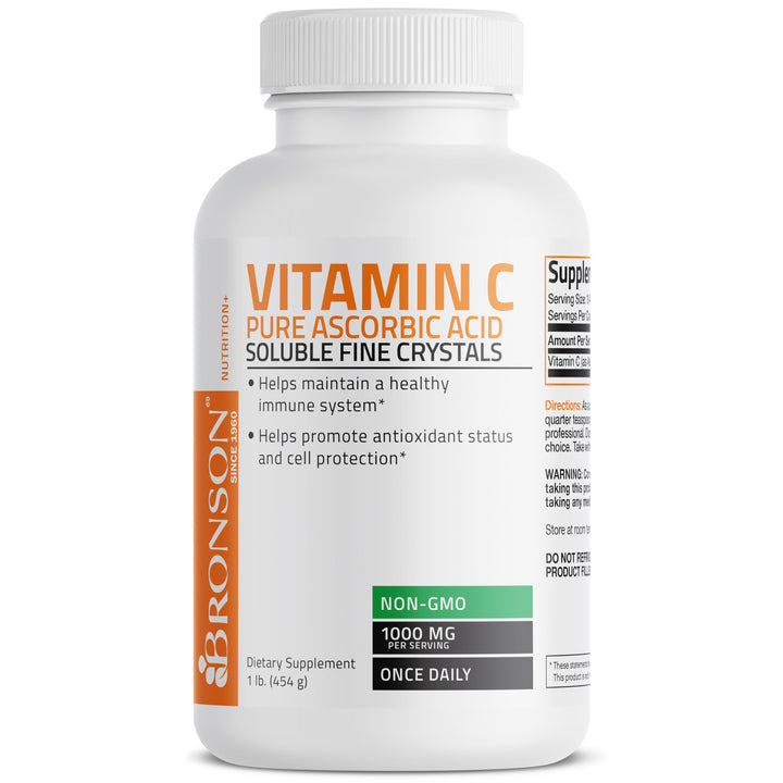 Vitamin C Powder Pure Ascorbic Acid Soluble Fine Non GMO Crystals – Promotes Healthy Immune System and Cell Protection – Powerful Antioxidant - 1 Pound (16 Ounces)