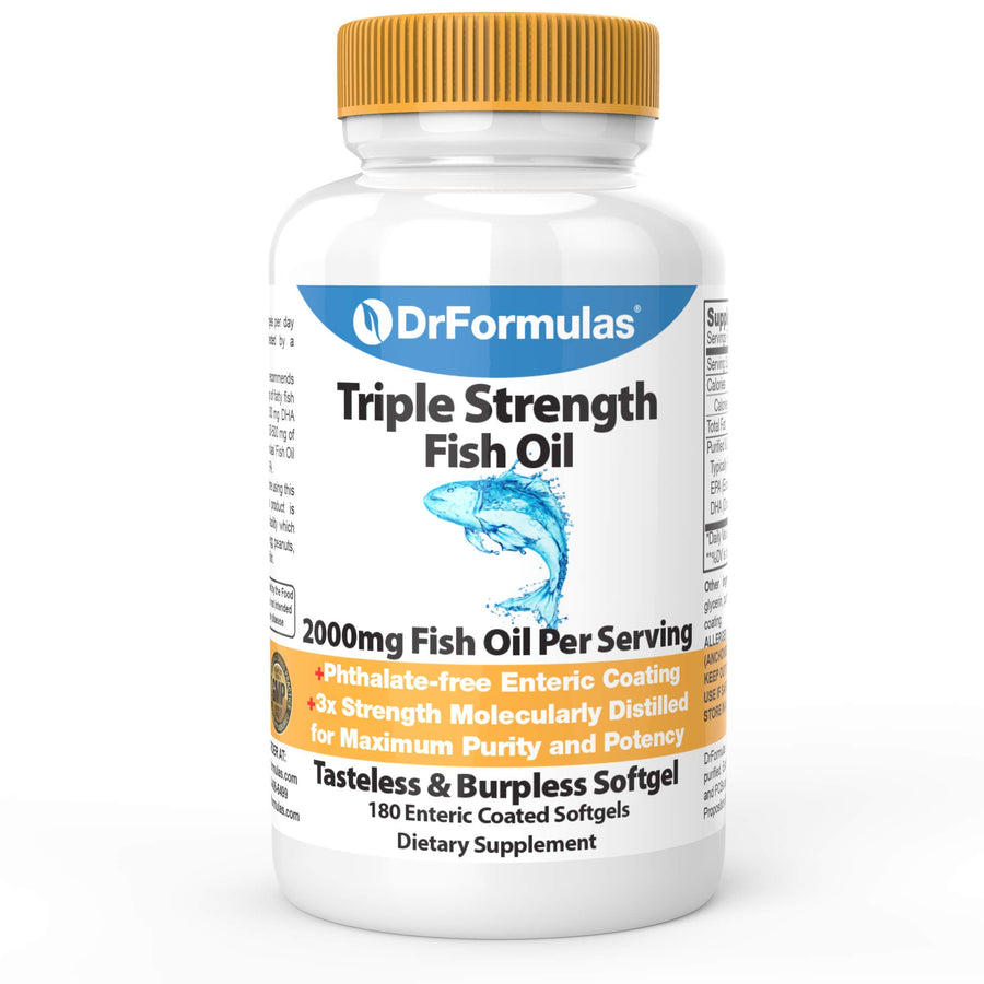 2000mg Triple Strength Omega 3 Fish Oil with EPA and DHA, 180 Burpless Softgels