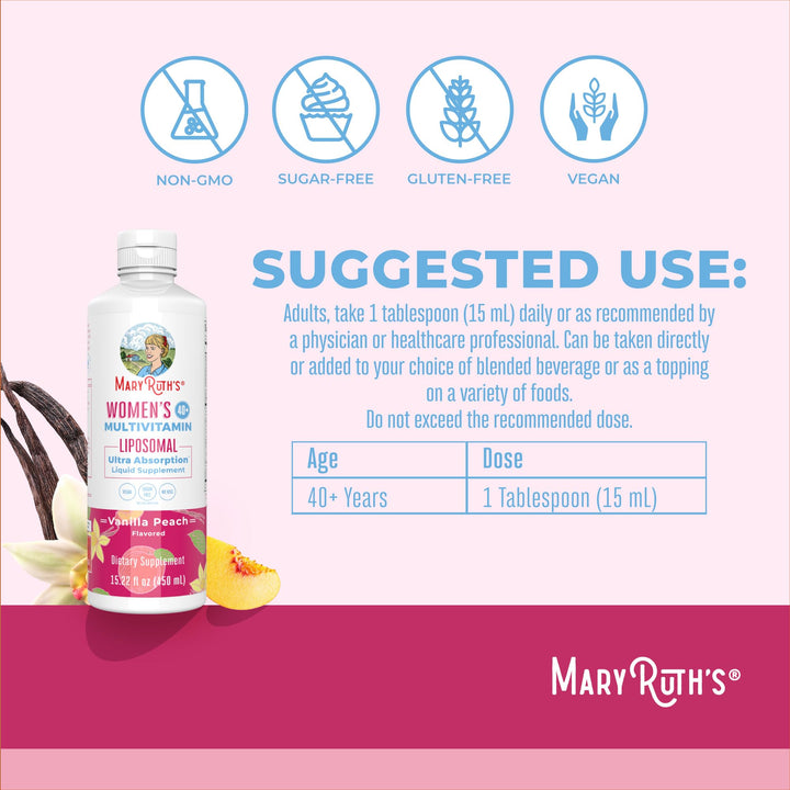 Multivitamin for Women 40+, Womens Multivitamin Liposomal, Immune Support Supplement, Energy Supplements & Sleep Aid, Vegan, Sugar Free, Non-GMO, 15.22 Fl Oz