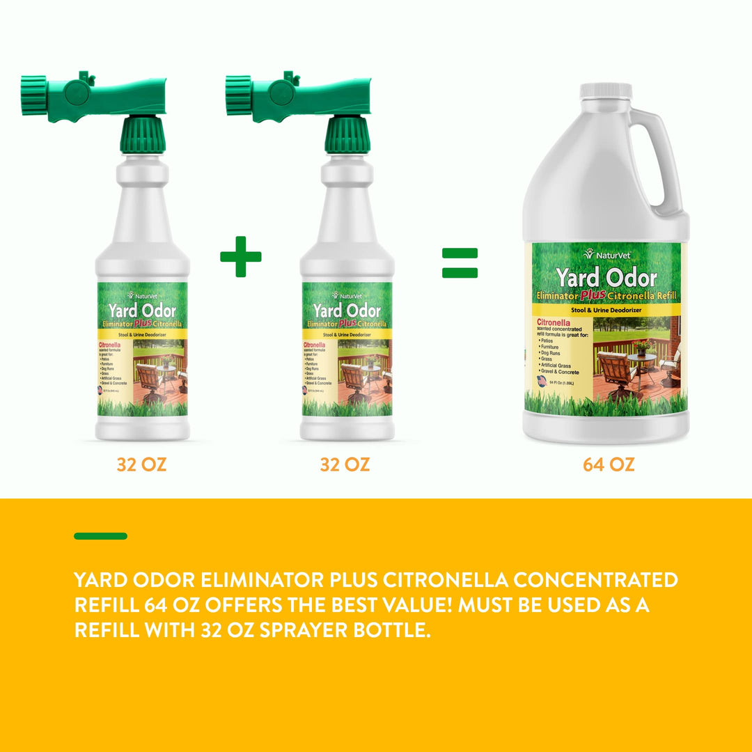 – Yard Odor Eliminator Plus Citronella Spray – Eliminate Stool and Urine Odors from Lawn and Yard – Designed for Use on Grass, Patios, Gravel, Concrete & More – 64oz Refill (No Hose Nozzle)